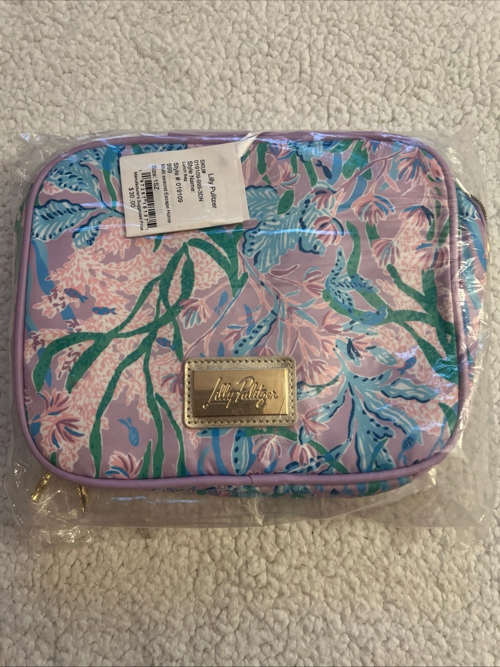 Lilly Pulitzer Lavender Pink Floral Cosmetic Case with Gold Logo
